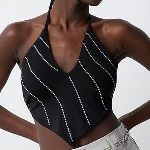 Motel black backless sequined triangle cami NWT